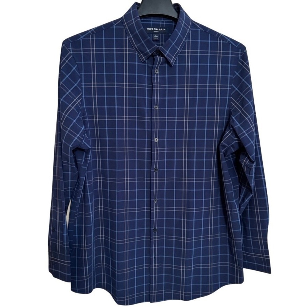 Mizzen+Main Casual Button Down Shirt Leeward L Mens Plaid Flannel Preppy LS Blue